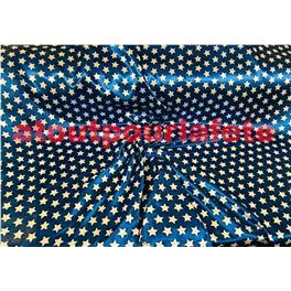 Tissu satiné bleu etoiles blanches en 140cm (vente au metre)
