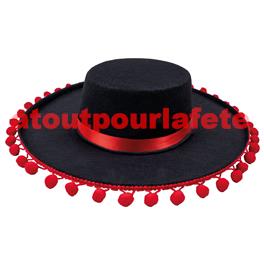 Chapeau espagnol à pompons rouge Chapeau espagnol à pompons rouge