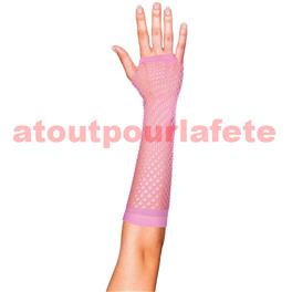 Gants Mitaine resille long rose (la paire) Gants Mitaine resille long rose (la paire)