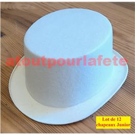 Chapeau Haut de Forme Gibus"Cylindre" Blanc Junior 10ans sans ruban